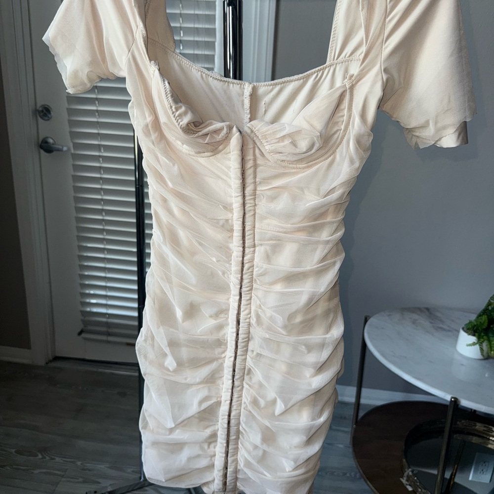 Elegant Cream Ruched Dress